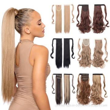 Julianna Long Blonde Straight Wrap Around Clip In Ponytail Hair Extension Heat Resistant Synthetic Pony Tail Hair